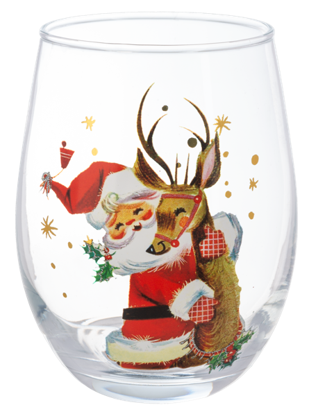 Retro Santa Low Ball Wine Glass (*Multiple Styles*)