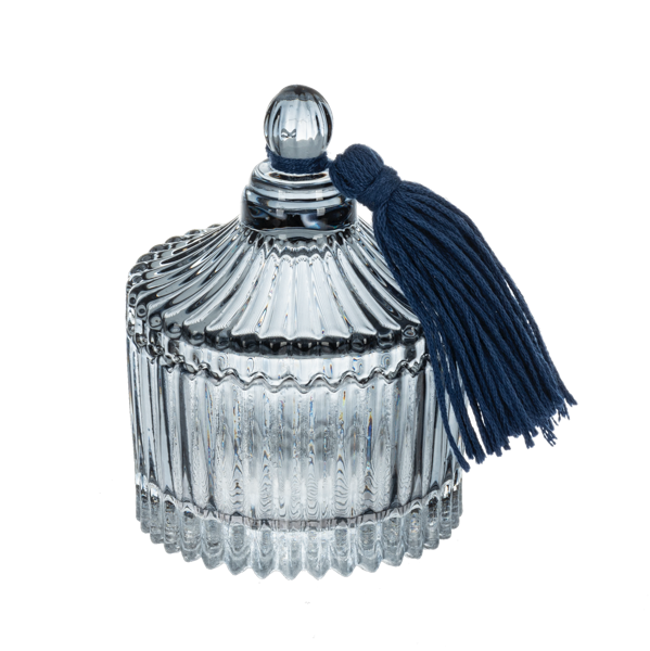 Grey Embossed Glass Trinket Box with Lid & Tassel