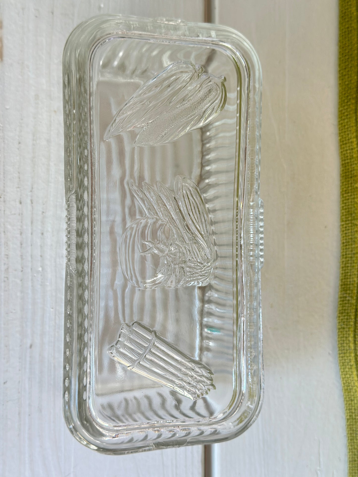 Vintage Clear Ribbed Glass Vegetables Motif Refrigerator Box