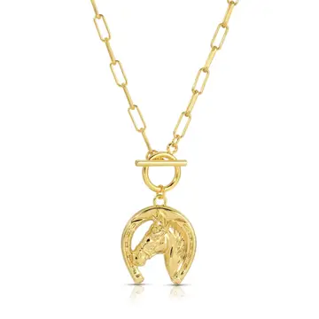 Gold Bold Horseshoe Pendant Toggle Necklace