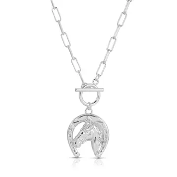 Silver Bold Horseshoe Pendant Toggle Necklace