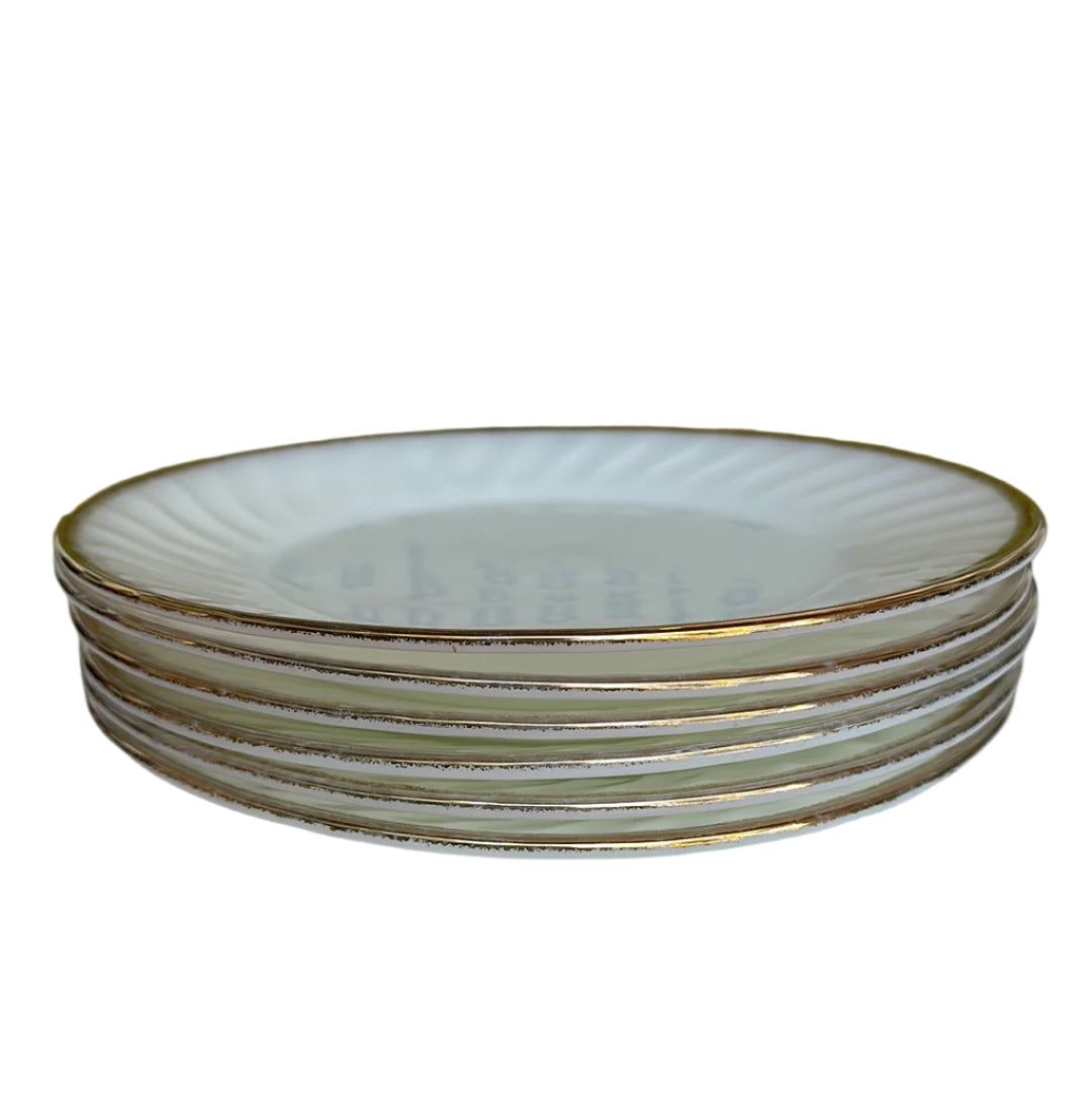 Set of 10, Vintage Anchor Hocking 9" Swirl Gold Rim Plates