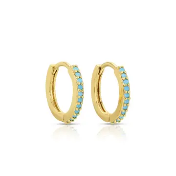Gold Light Blue Pavé Huggies