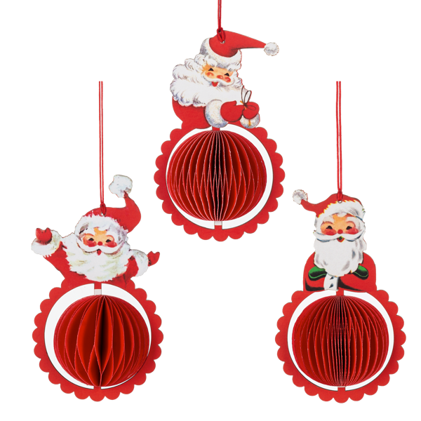 Vintage Honeycomb Santa Ornaments