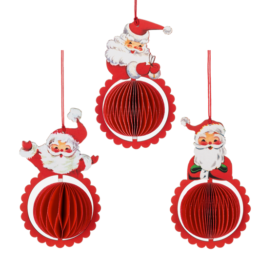Vintage Honeycomb Santa Ornaments