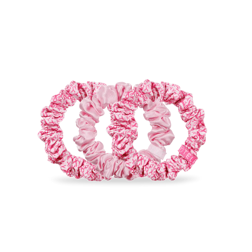 Teleties Pink Ribbon Power Small Silk Scrunchies