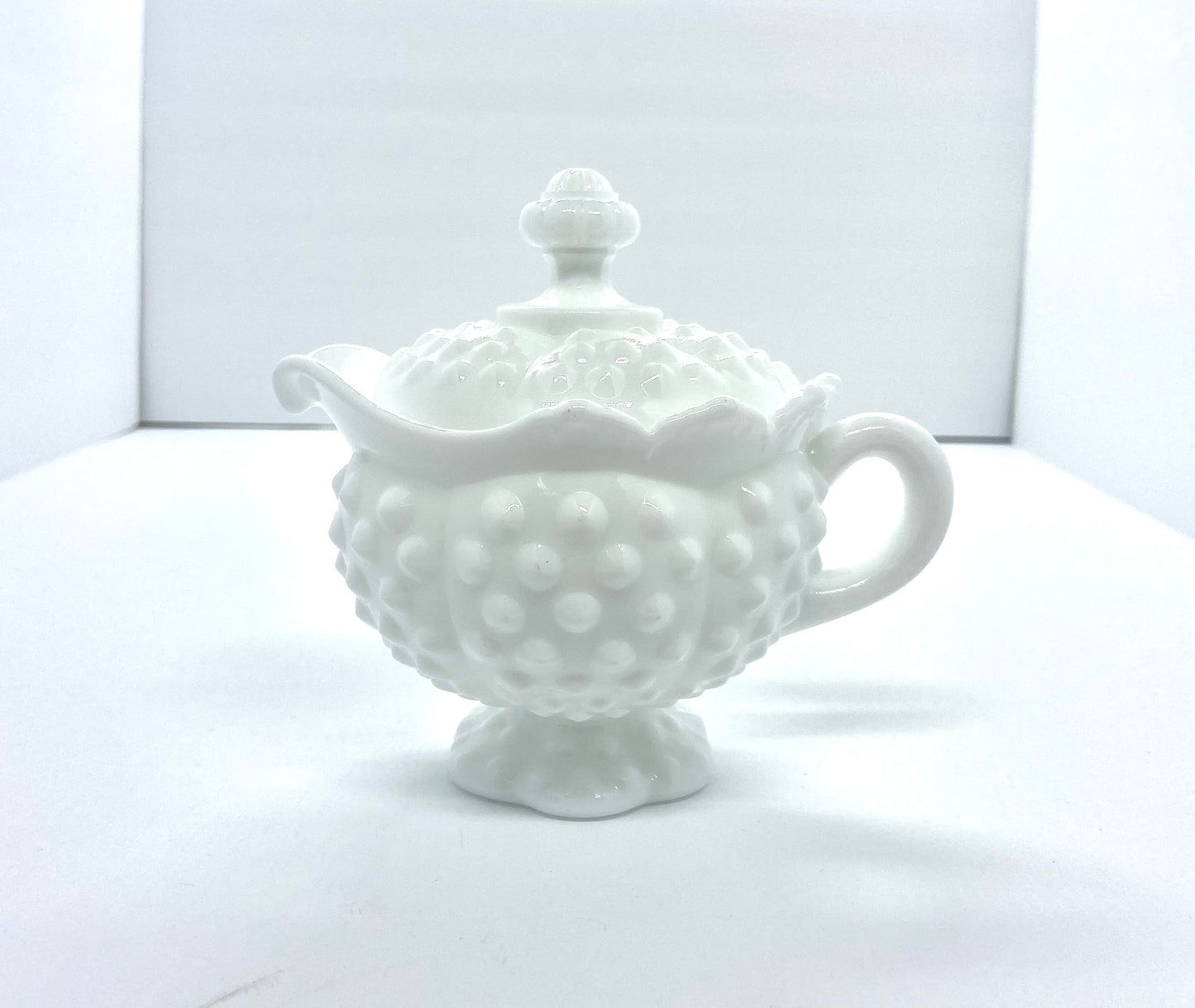 Vintage Fenton Milk Glass Hobnail Creamer with Lid