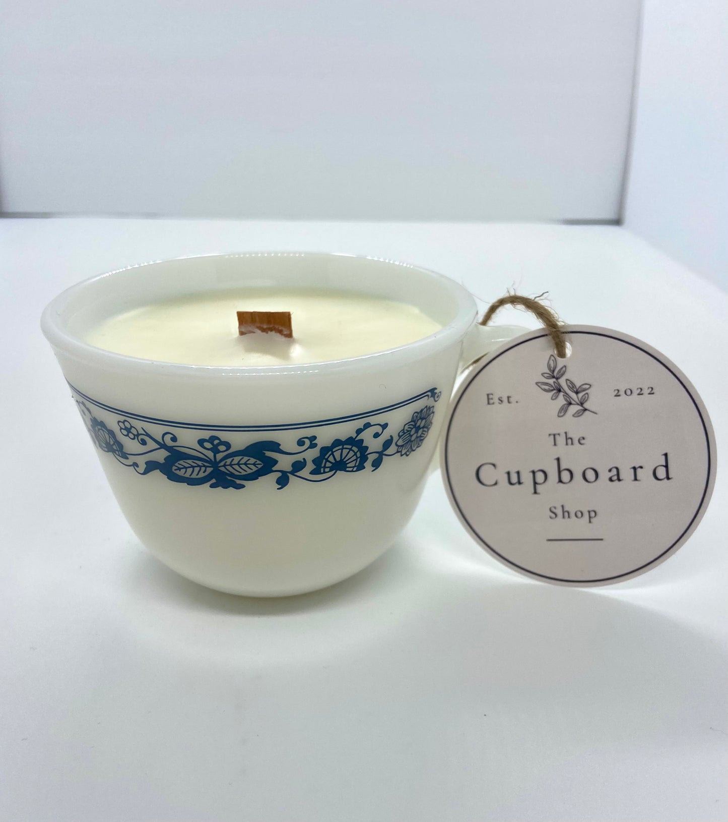 Vintage Pyrex Old Town Tea Cup with 6oz of Tis the Season Candle