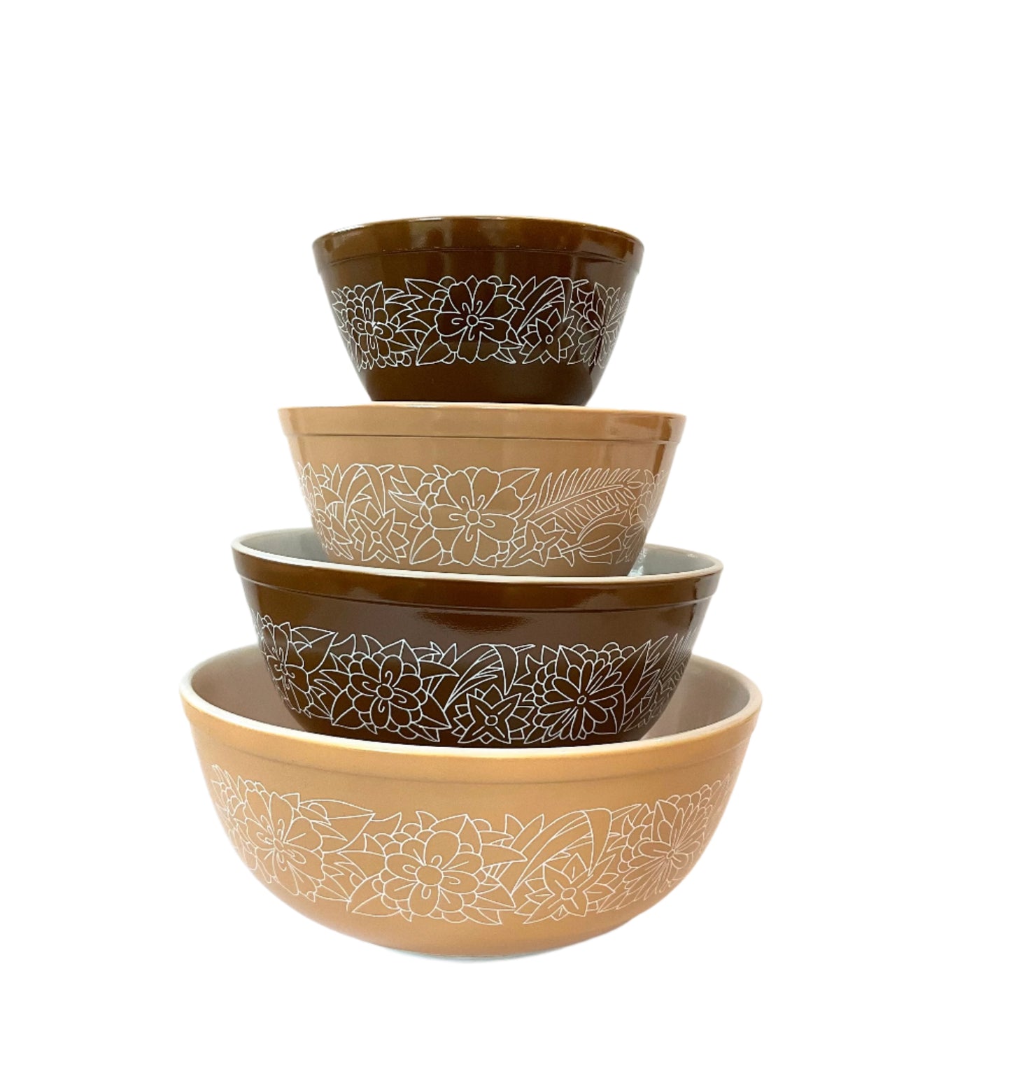 Vintage Pyrex 401, 402, 403, 404 Mixing Bowls Set of 4, Woodland