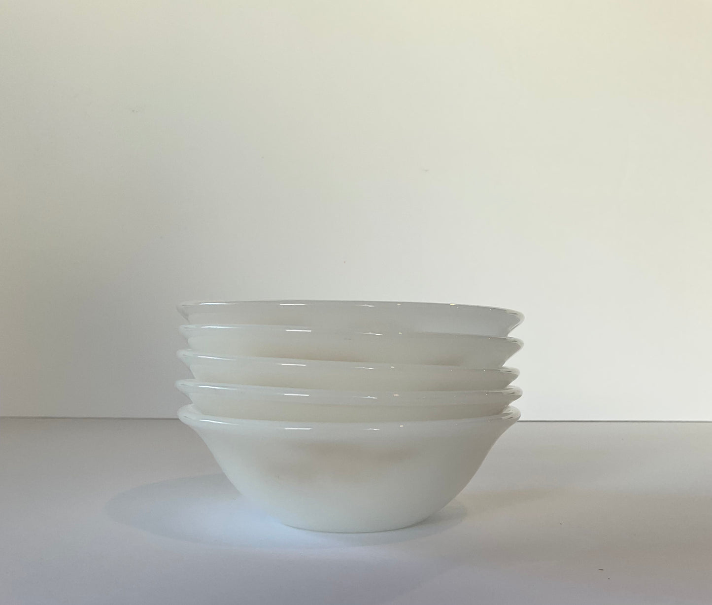 Vintage Federal Milk Glass 5" with Bamboo Gold Accent, Dessert and Fruit Bowl, Set of 5