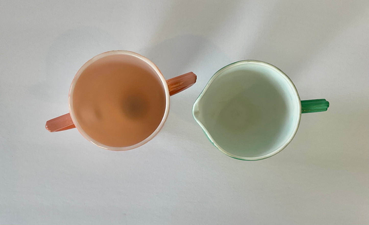 Vintage Hazel Atlas Pastel Pink and Green Platonite Sugar and Creamer