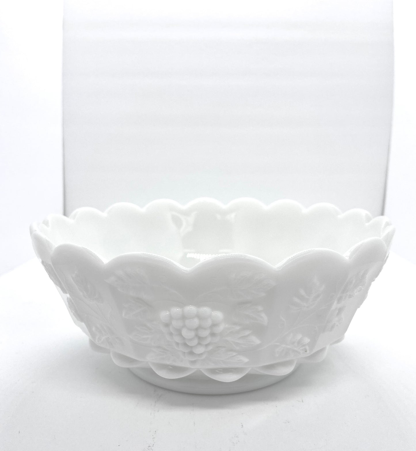 Vintage Bowl Paneled Grape by Westmoreland, Milk Glass Large Centerpiece