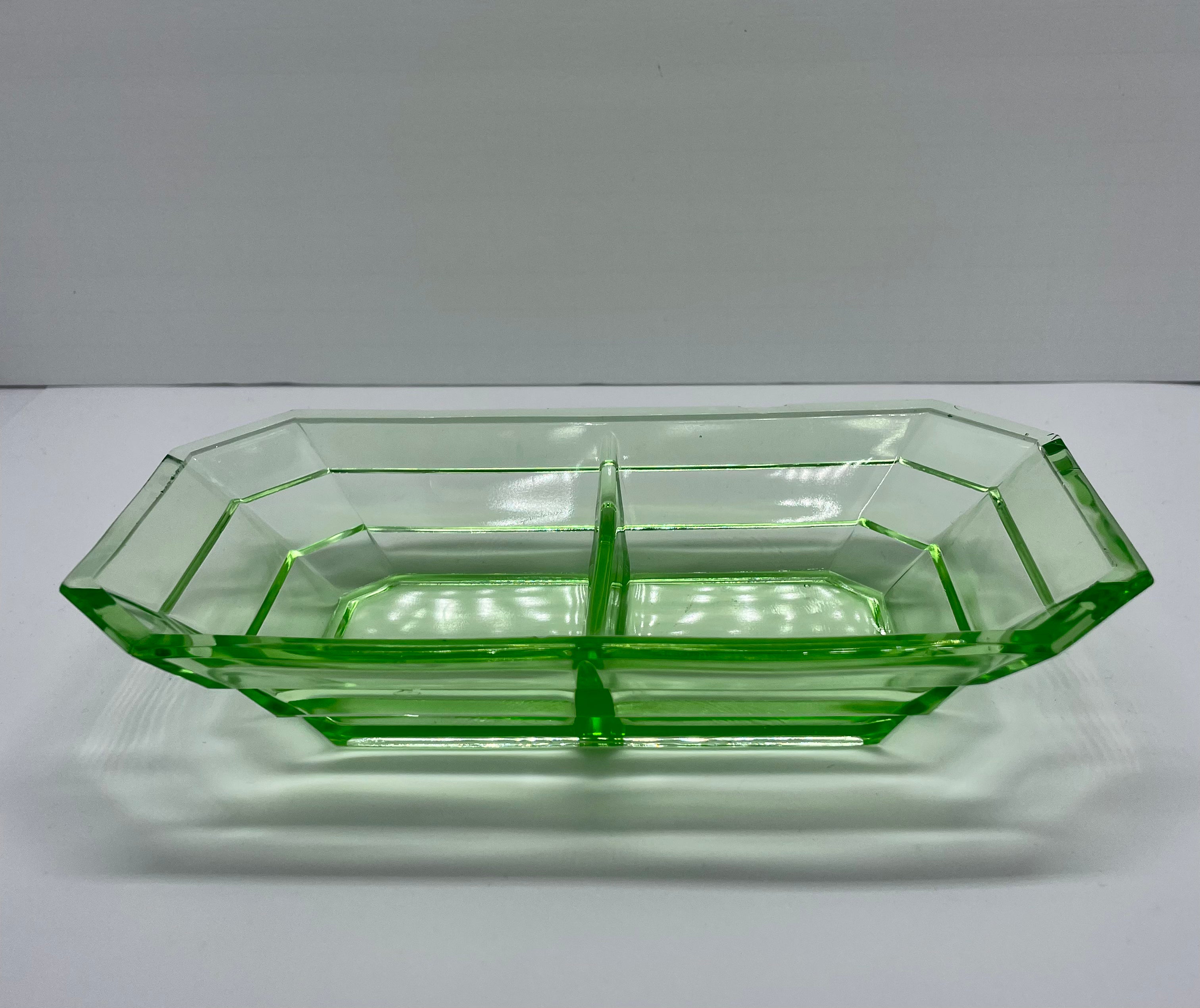 Vintage large green glass divided serving outlet platter