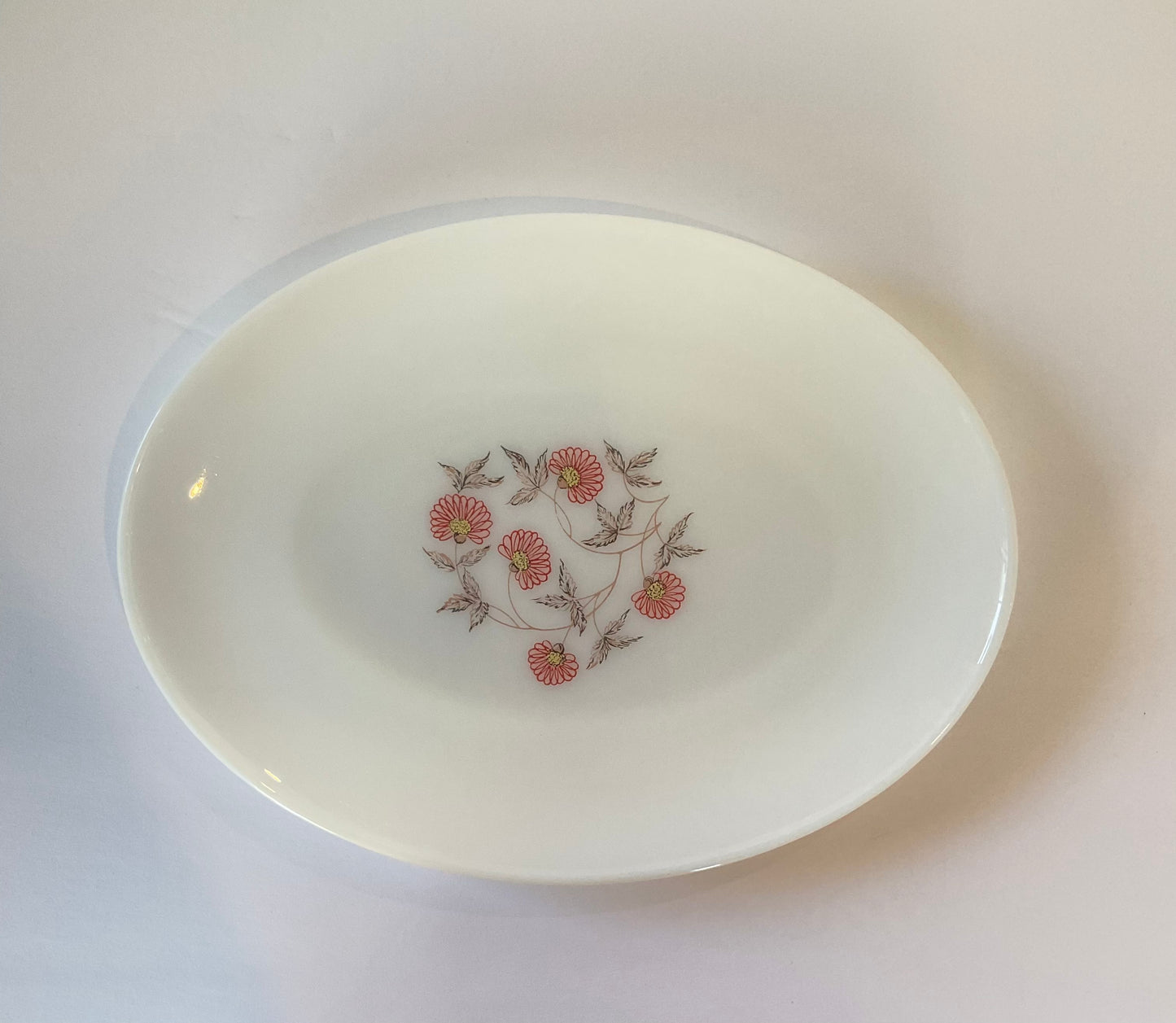 Vintage Fire King Floral Pattern Ovenware Milk Glass Platter
