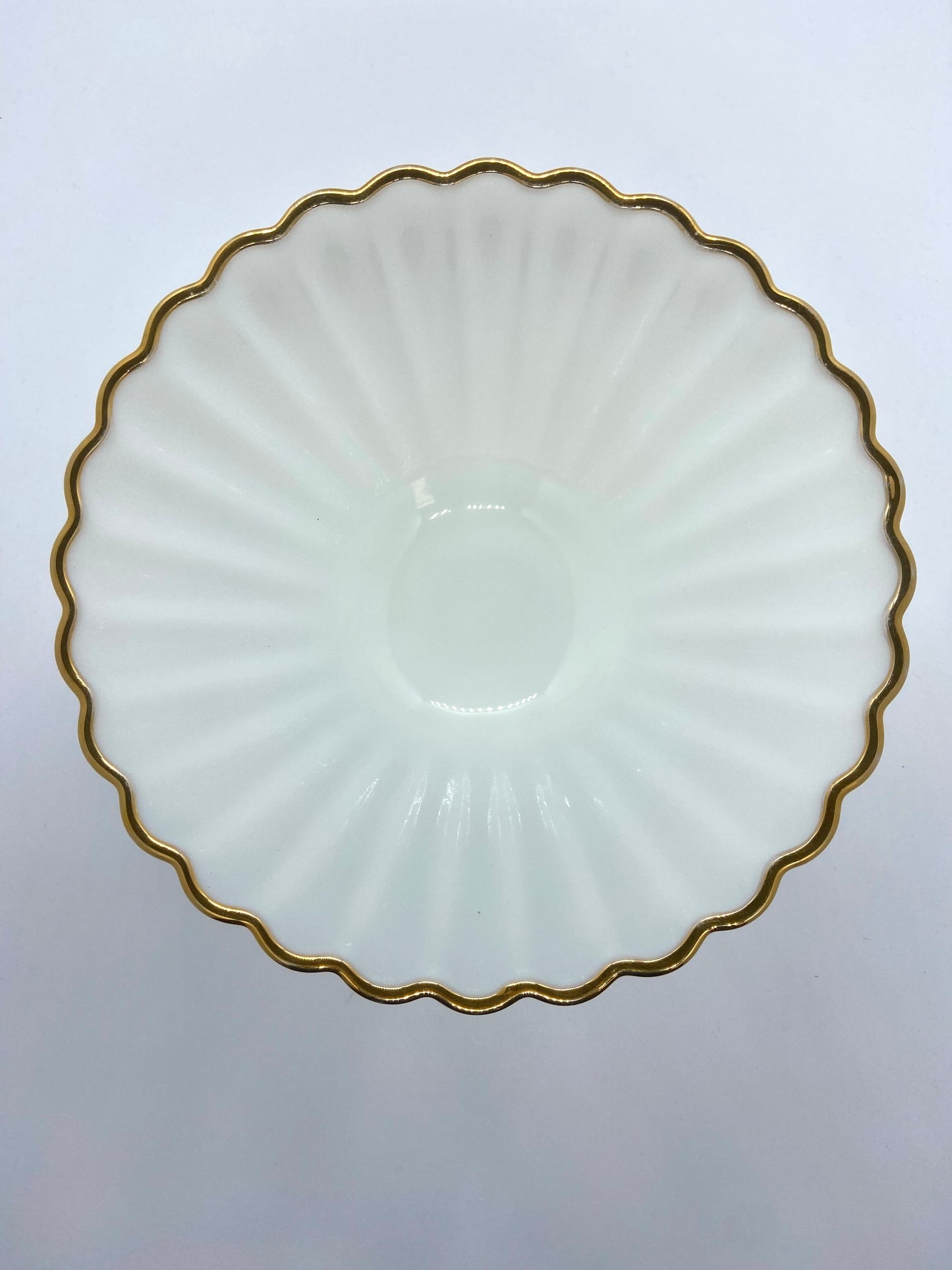 Vintage Large Milk Glass Shell Deep Bowl W/ Gold Rim