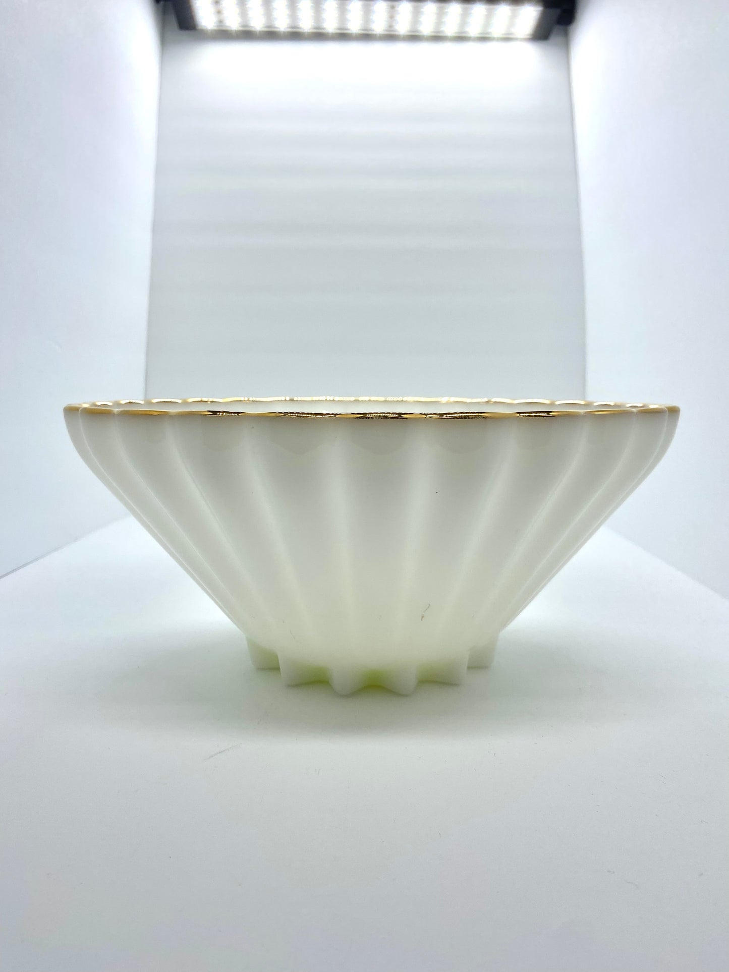 Vintage Large Milk Glass Shell Deep Bowl W/ Gold Rim