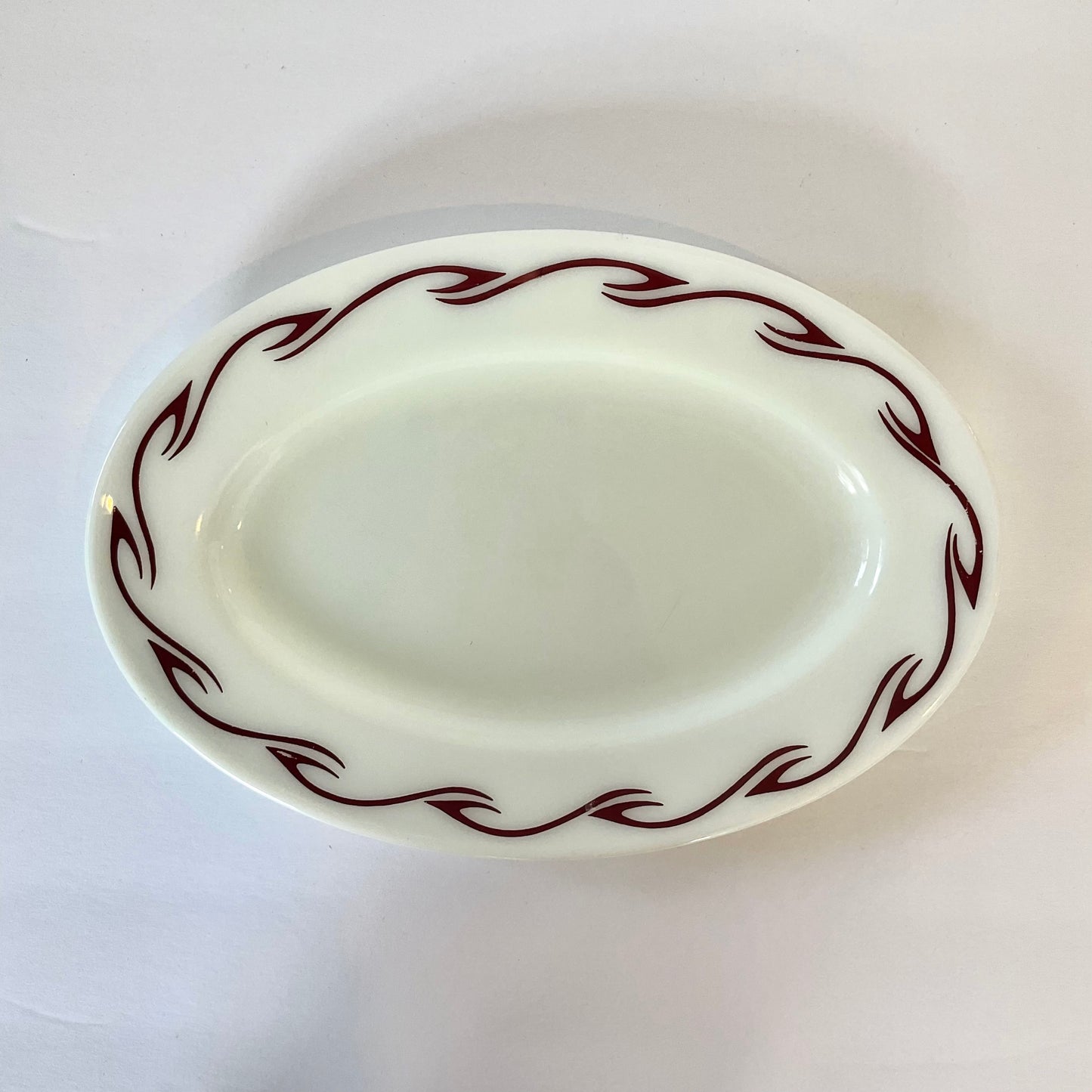 Vintage Pyrex Small Oval Serving Platter Ruby Scroll