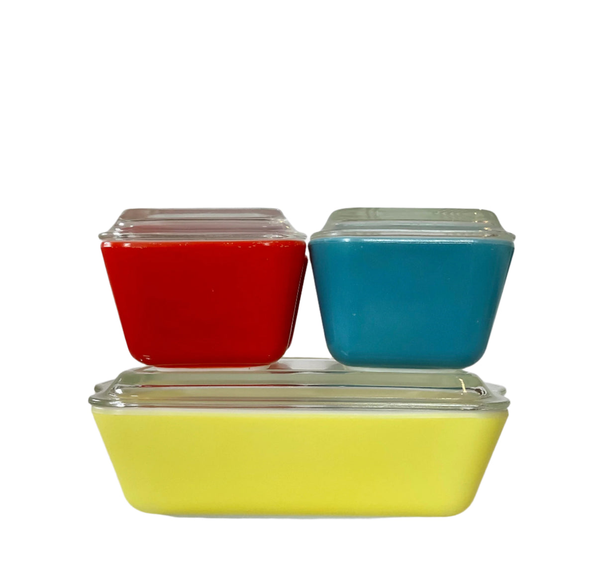 Set of 4, Vintage Pyrex 501, 501, 502, 503 Primary Refrigerator Dishes W/ Lids