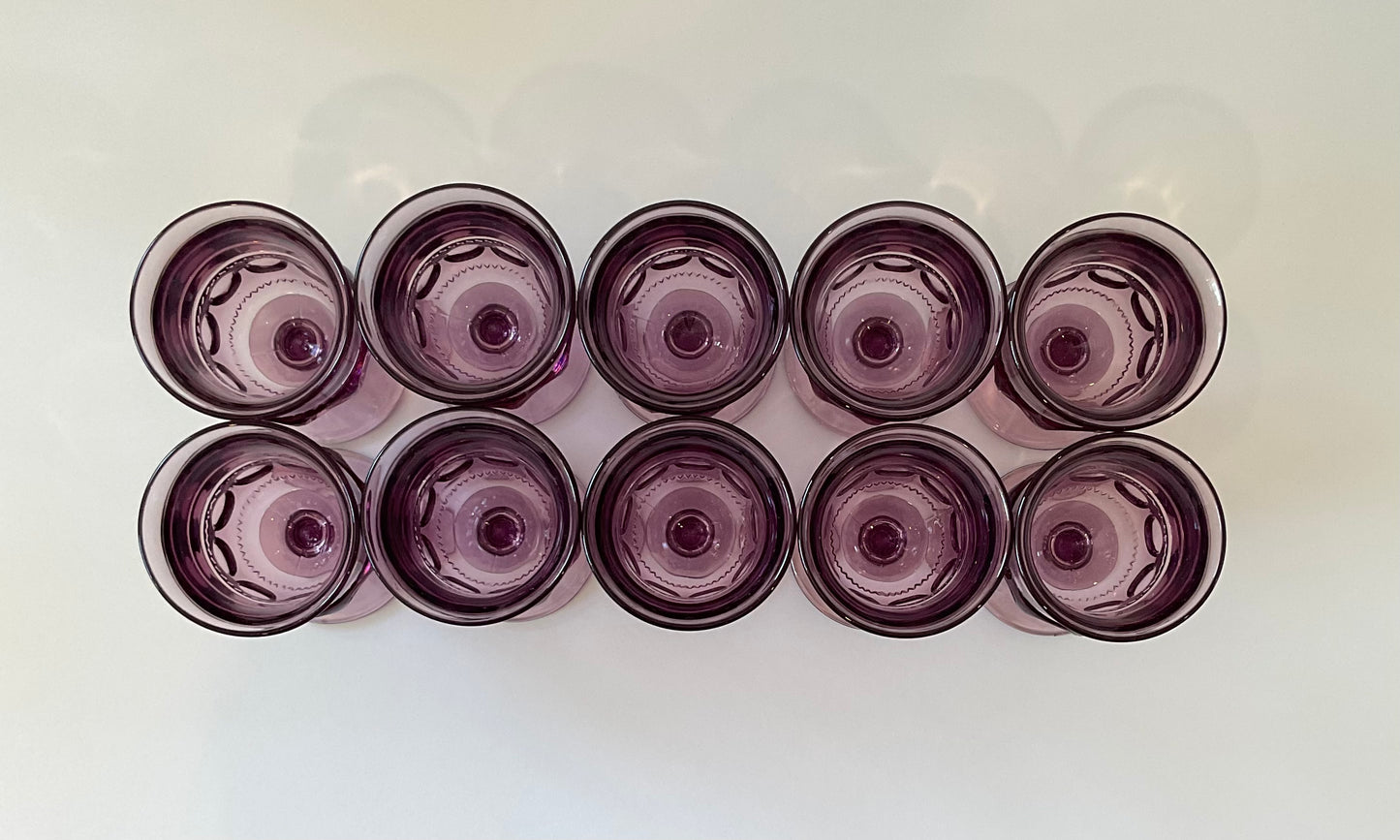 Set 0f 10 Amethyst Kings Crown Goblets with Stems