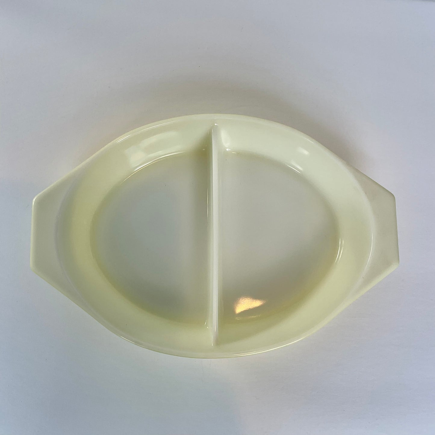 Vintage Pyrex Divided Casserole Dish Pale Yellow 2.5 Qt.