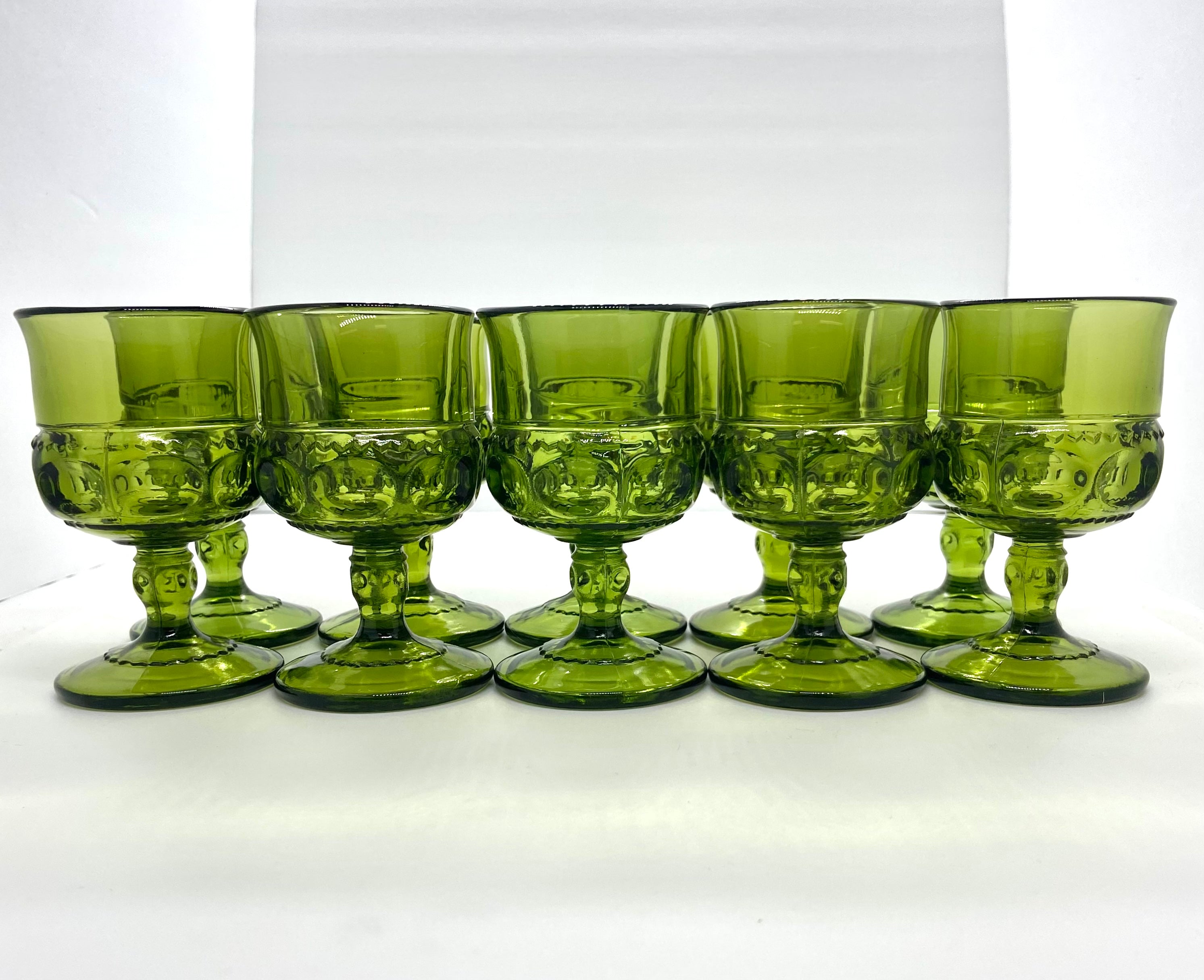 6 Small Dark Green Wine Glasses Mt Vernon by Indiana Glass