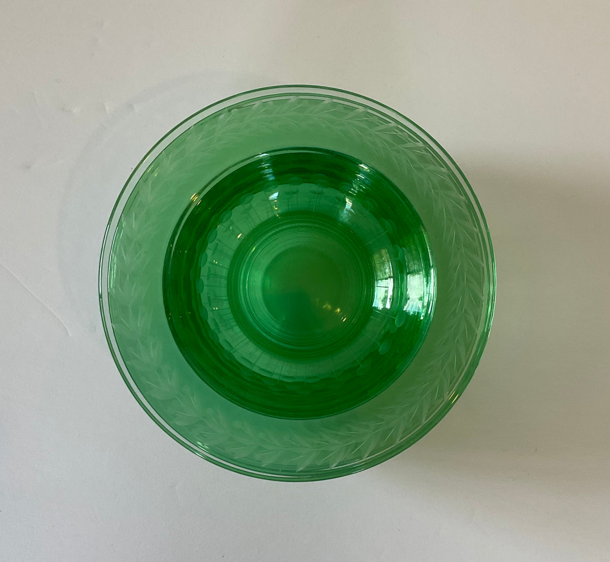 Vintage Set of 6 Clear Green Depression Glass Etched Laurel Pattern Dessert Bowls