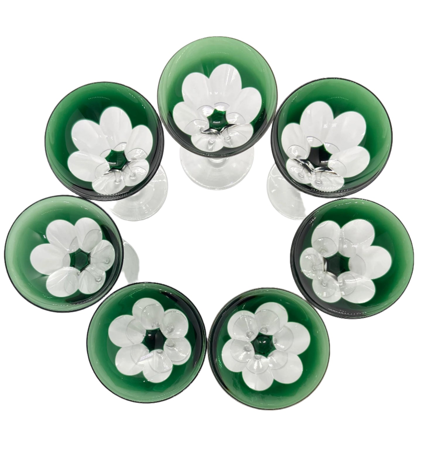 Val St Lambert Osram Emerald Green Roemer 5 1/4" Champagne Glasses Set of 7