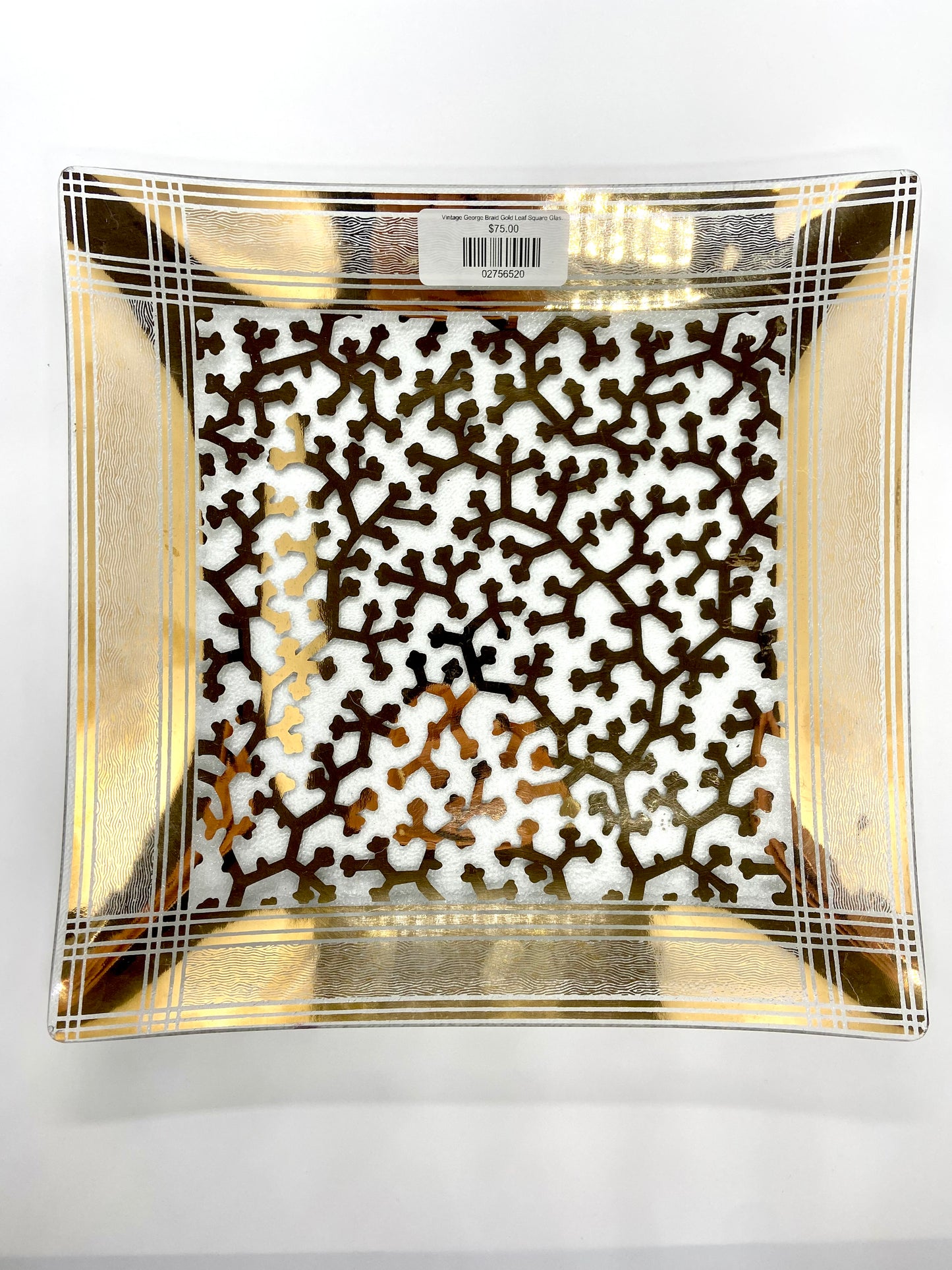 Vintage George Braid Gold Leaf Square Glass Plate