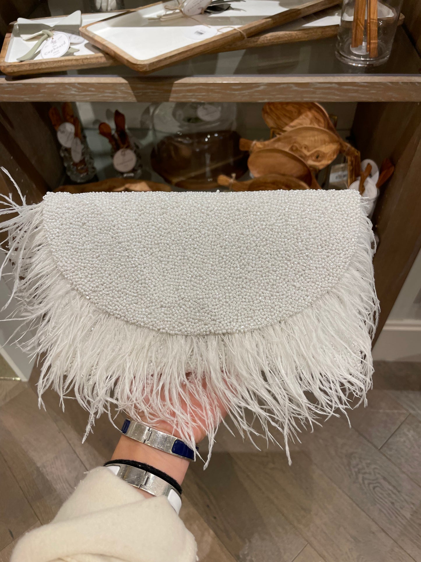 Custom Bride Beaded Clutch W/ Feathers & Strap