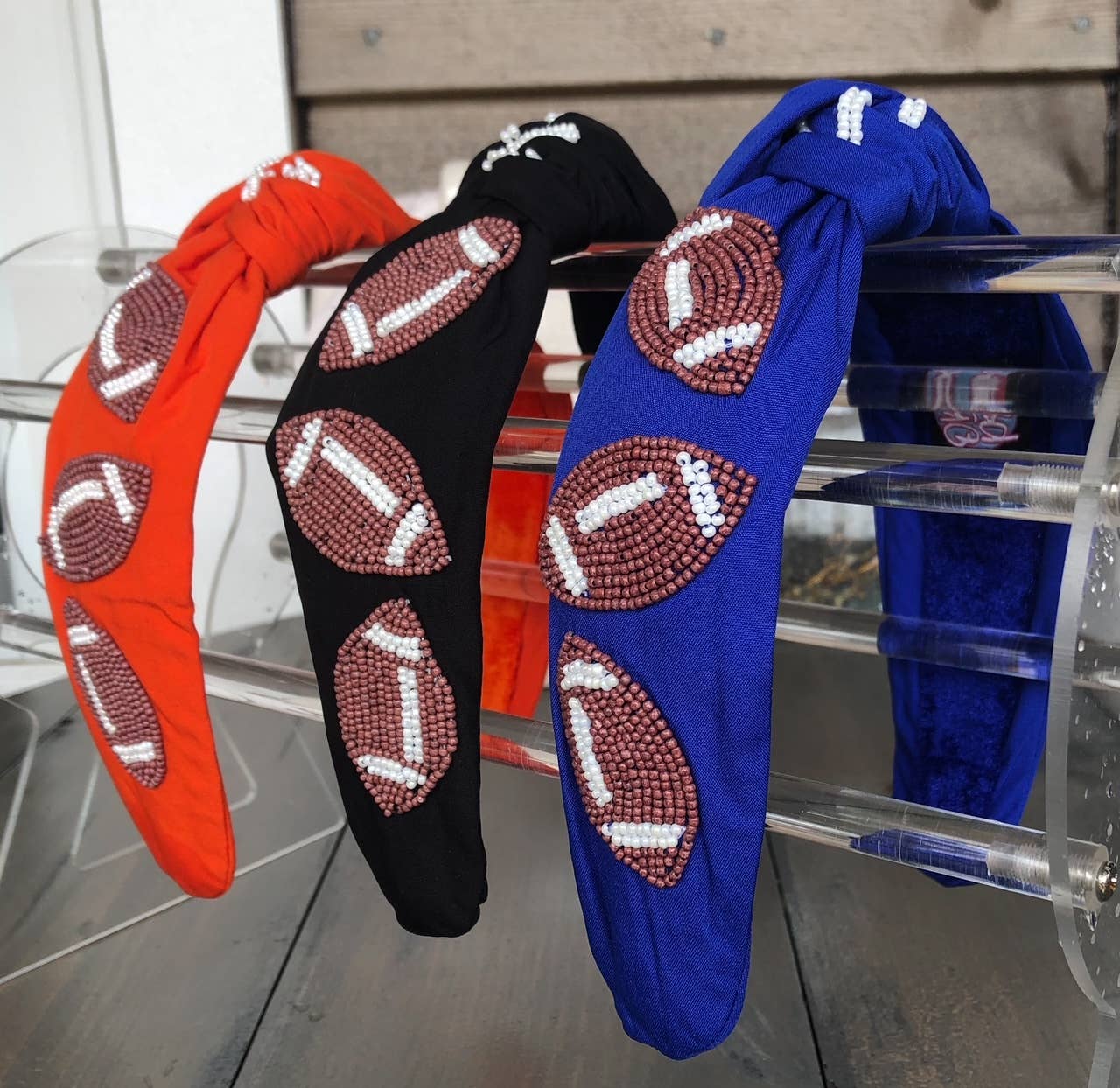 Football Seed Beaded Top Knot Headband