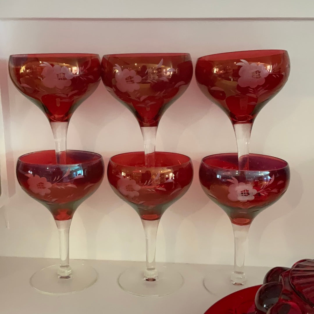 Vintage Ruby Red Martini Glasses 