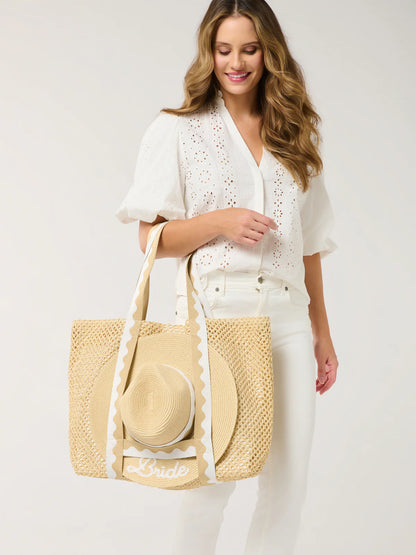 Natural "Bride" Hat And Tote Set