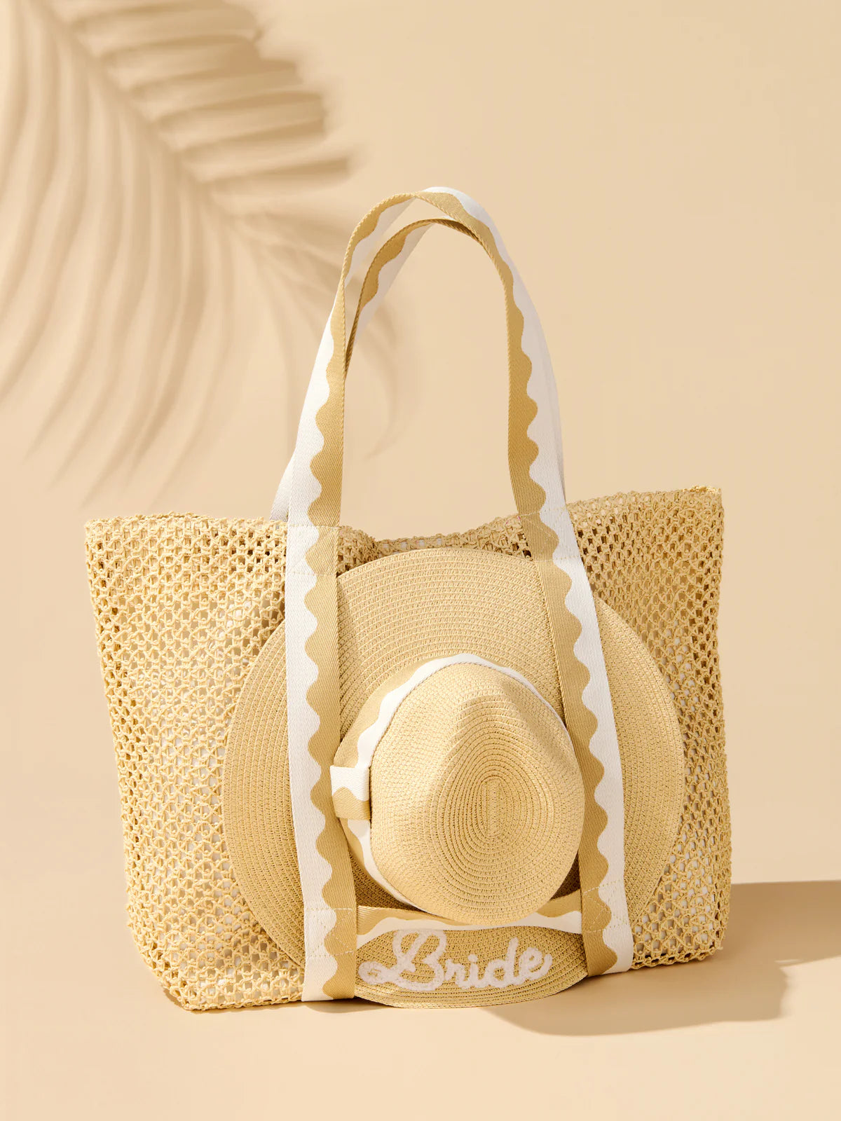 Natural "Bride" Hat And Tote Set