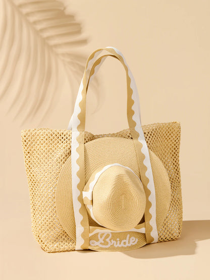 Natural "Bride" Hat And Tote Set