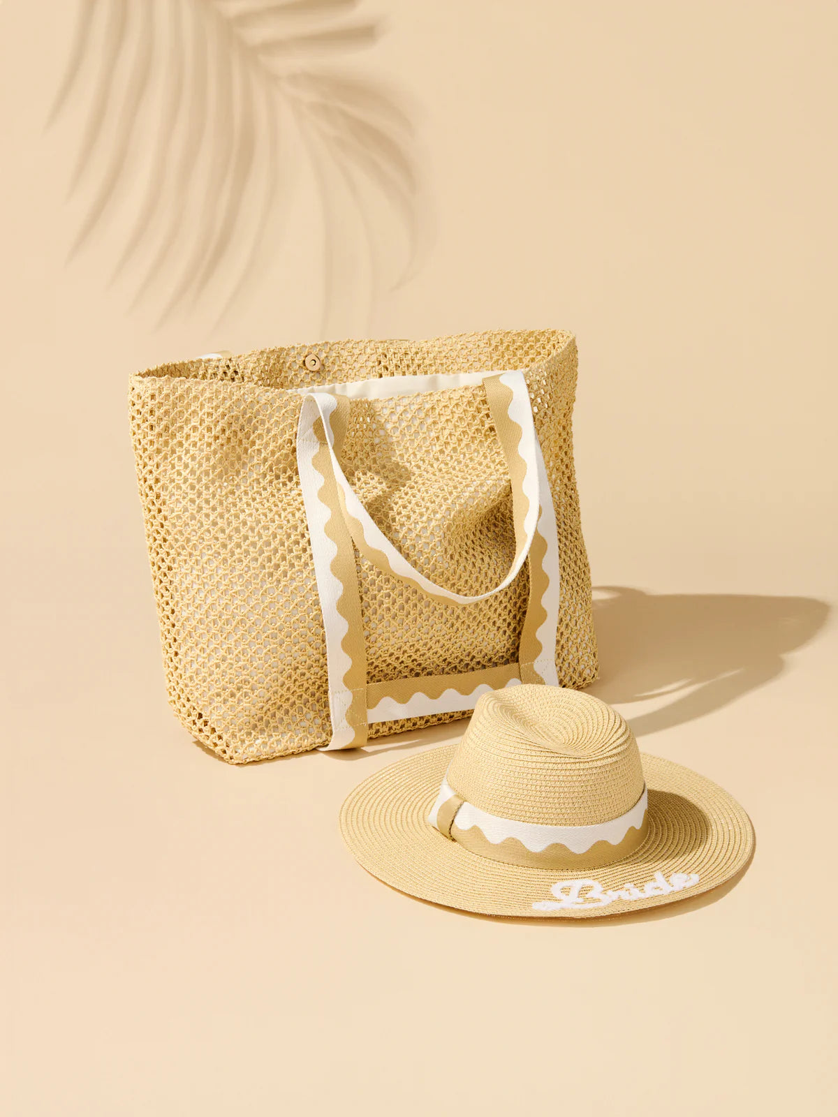Natural "Bride" Hat And Tote Set