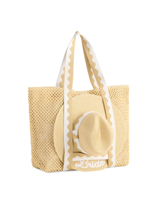 Natural "Bride" Hat And Tote Set