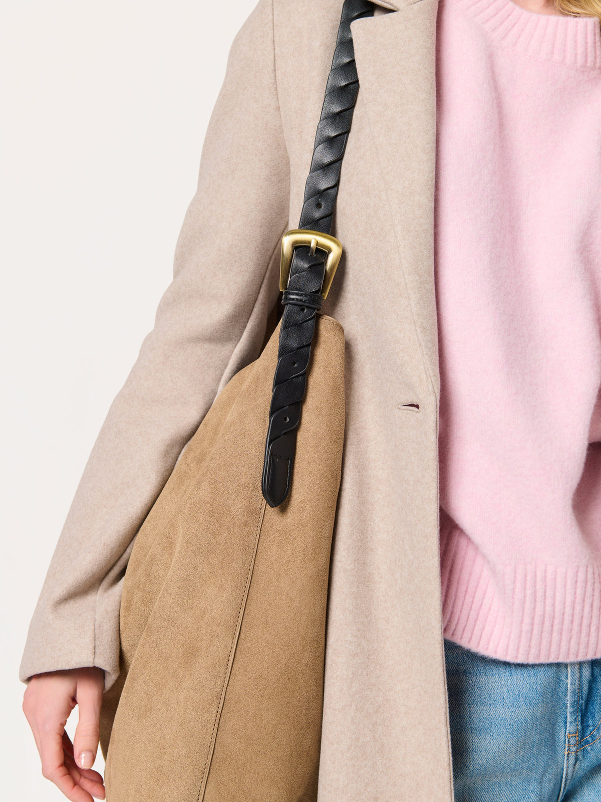 Taupe slouchy hobo bag with braided strap