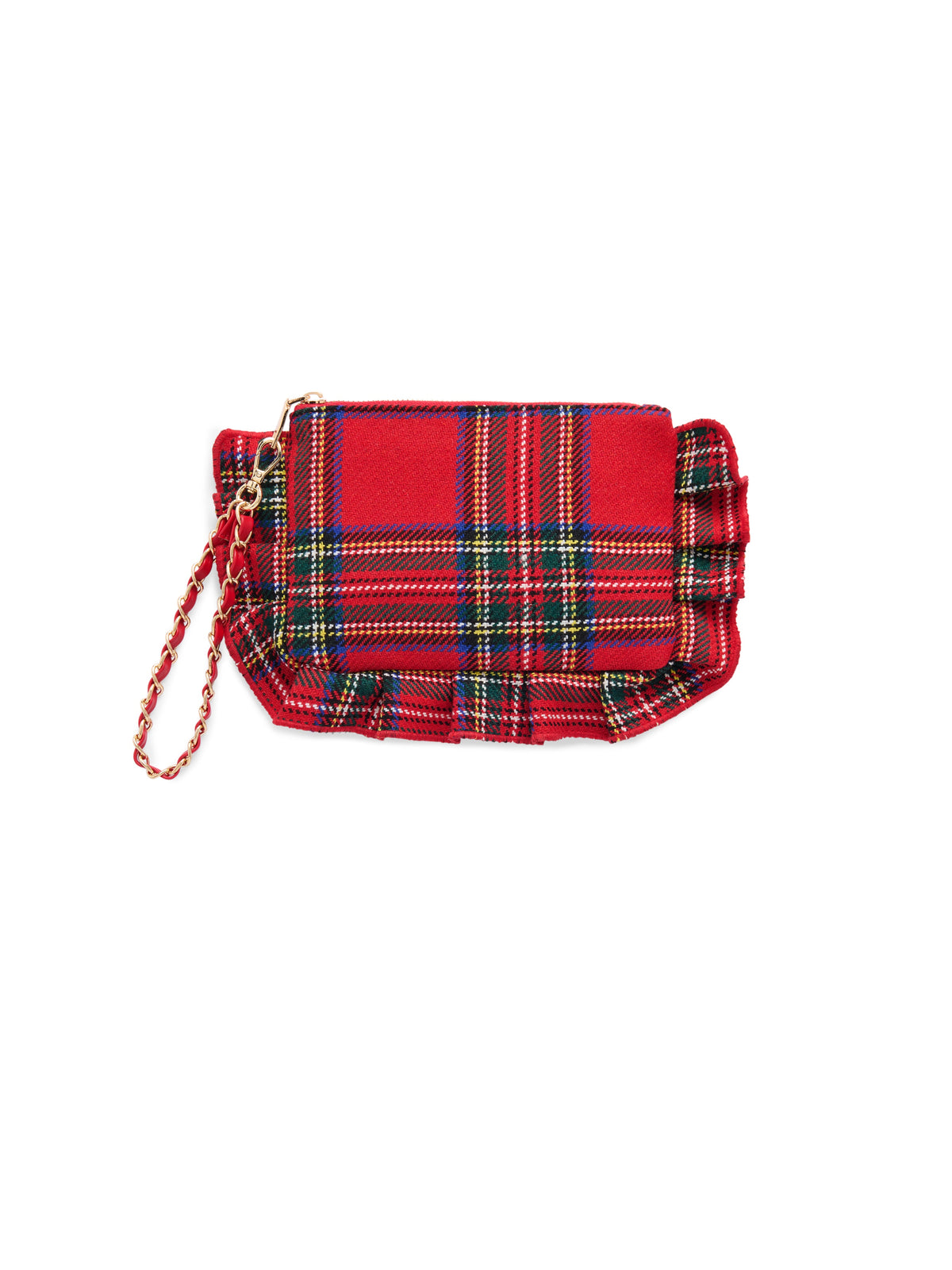 Shiraleah Scottie Plaid Ruffle Wristlet in Red tartan, front view