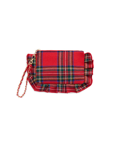Shiraleah Scottie Plaid Ruffle Wristlet in Red tartan, front view