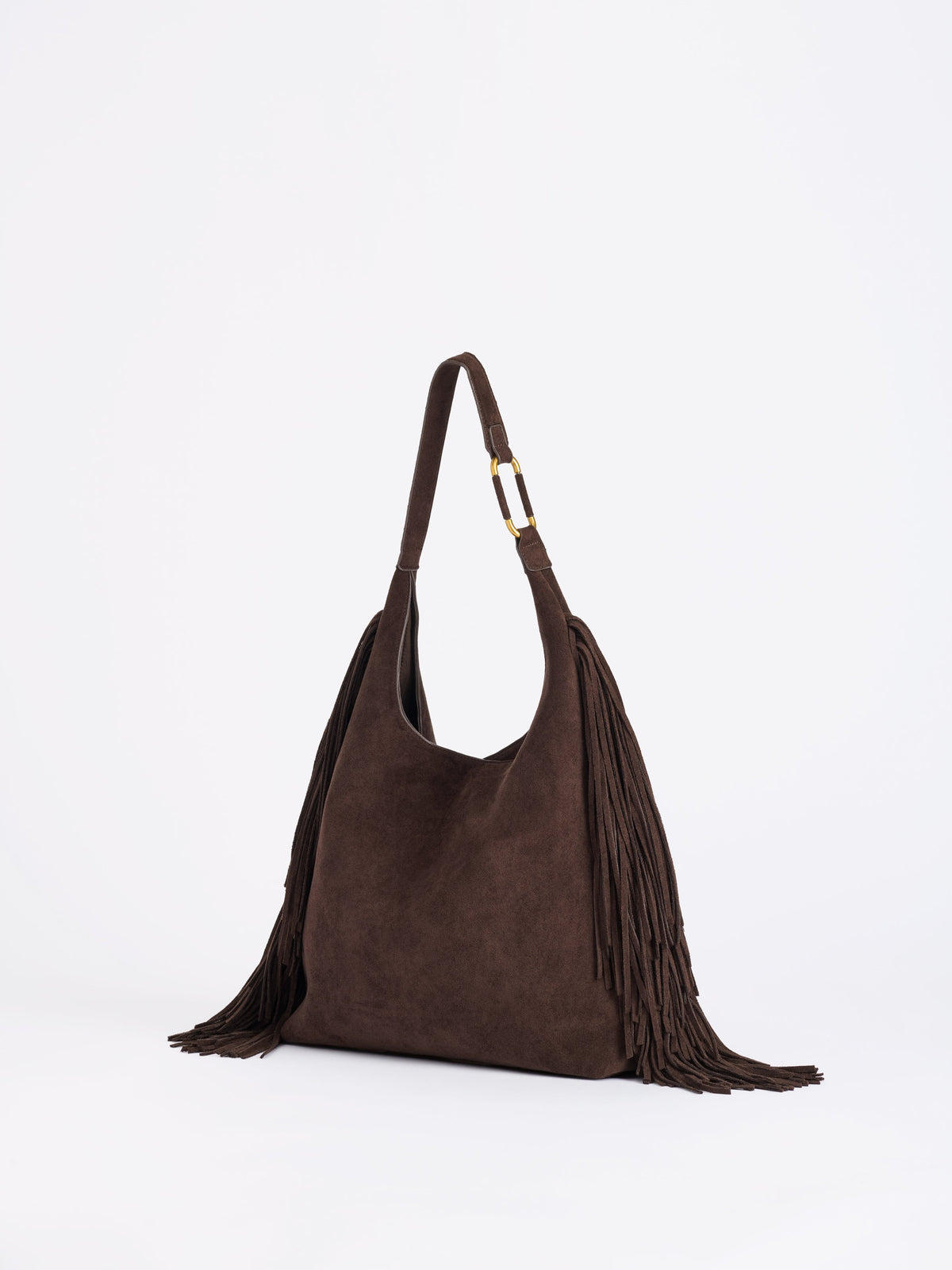 Chocolate brown fringe hobo bag, alternate view