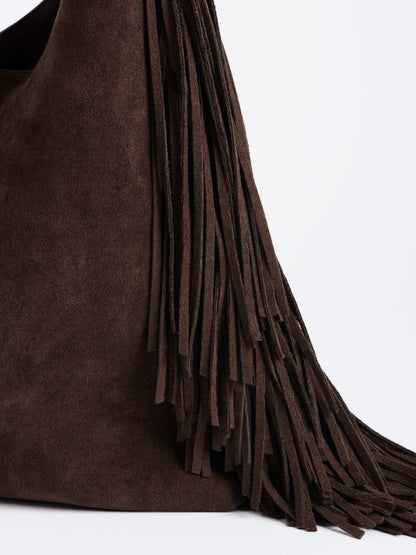 Shiraleah Janis Fringe Hobo Bag in Chocolate styled