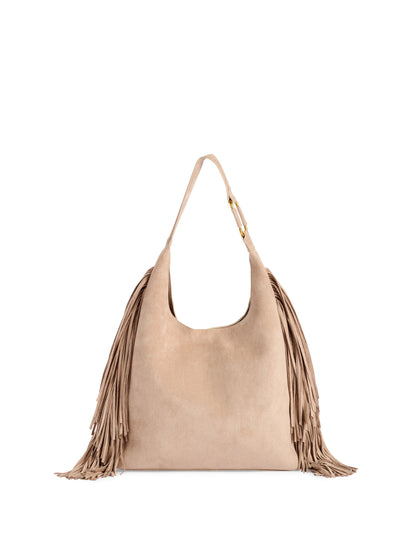 Shiraleah Janis Fringe Hobo Bag in Clay, front view