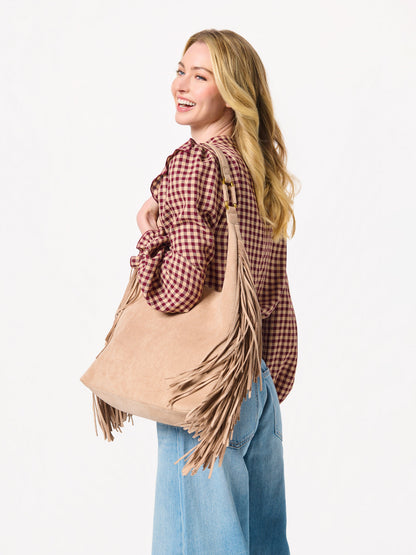 Shiraleah Janis Hobo in Clay, fringe detail