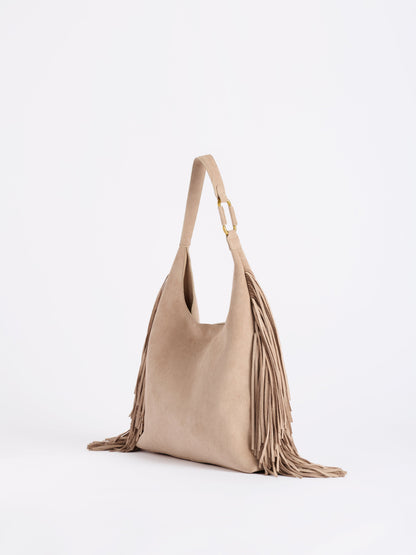 Boho fringe shoulder bag in clay styled