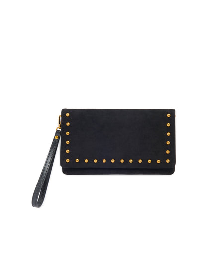 Black studded convertible crossbody wristlet, alternate view