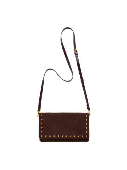 Shiraleah Lennon Studded Crossbody Wristlet in Chocolate brown, front view