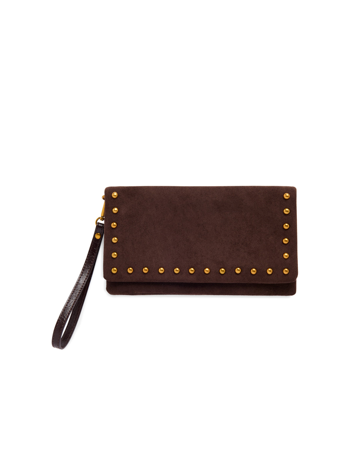 Chocolate brown studded convertible crossbody wristlet, alternate view