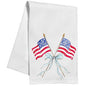 Handpainted America Flags Crossed Blue Bow Kitchen Towel