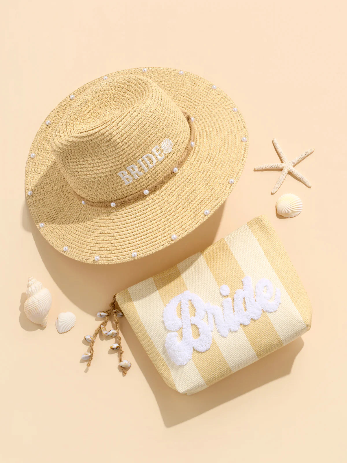 Natural "Bride" Stripe Zip Pouch