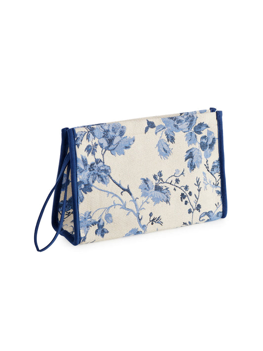 Fiorella Flower Zip Pouch, Blue